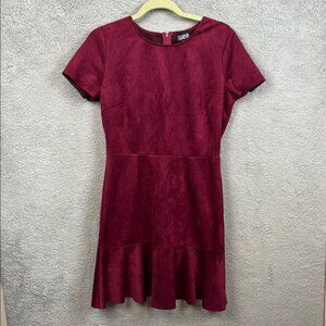 Rosie Harlow Rich Burgundy Knee Length Dress Faux Suede Size L NWT